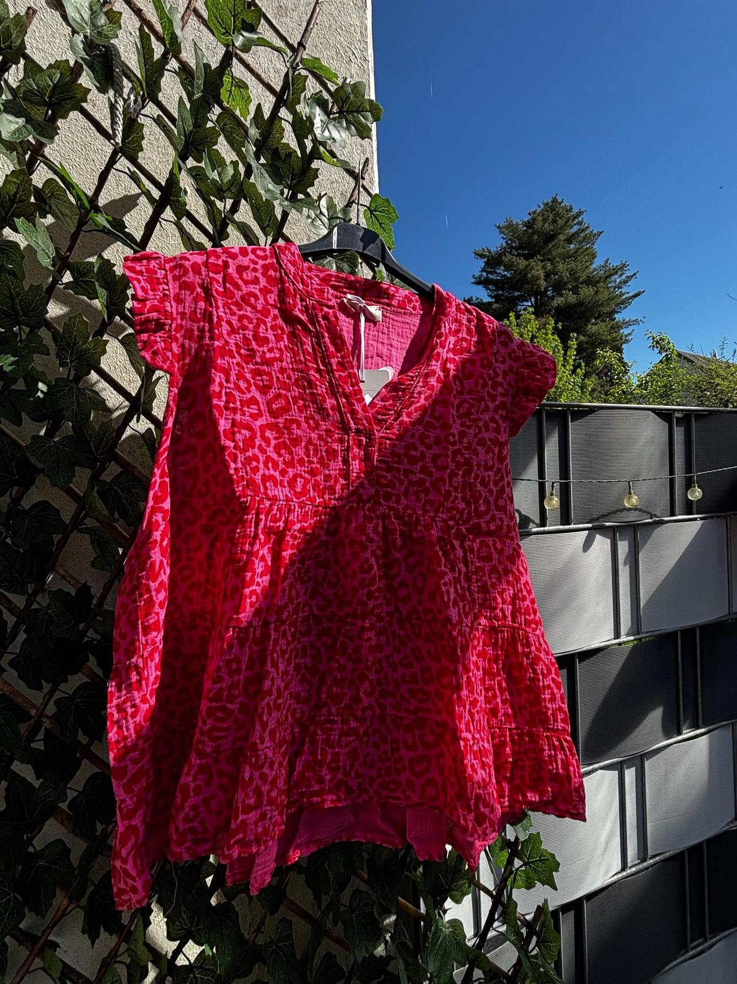Musselinbluse, pink-leo